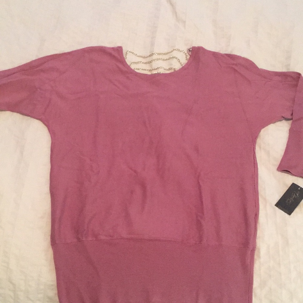 Dusty rose sweater with Gold chain embellishments